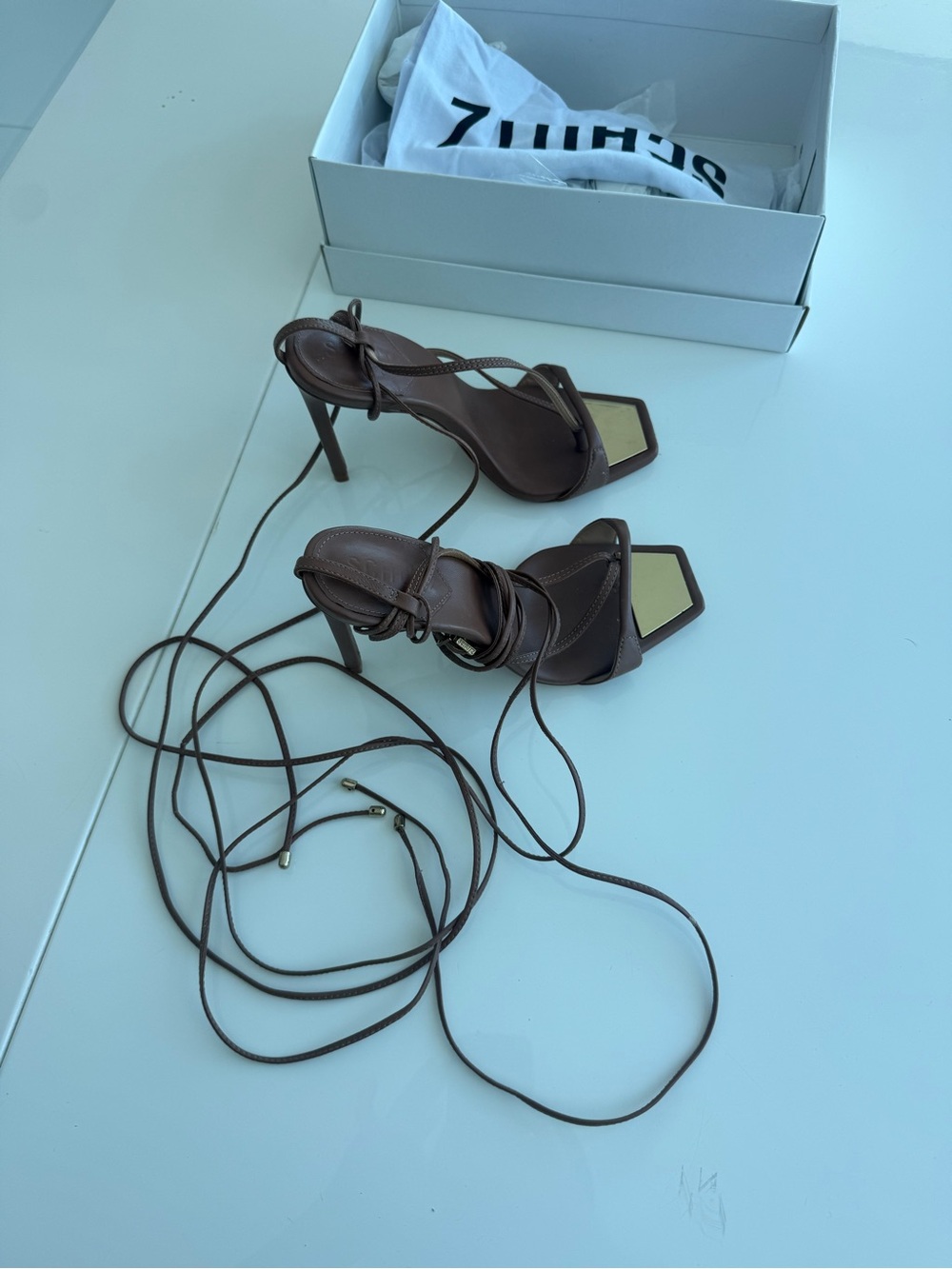 SCHUTZ Like NEW Brown Lace-Up Sandals - Women US 6,5 w BOX and dust bag - Picture 5 of 8